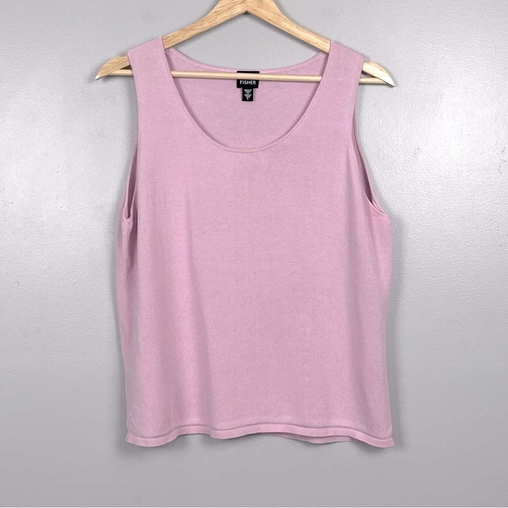 Eileen Fisher viscose cotton pinkish purple knit lightweight tank top, large.